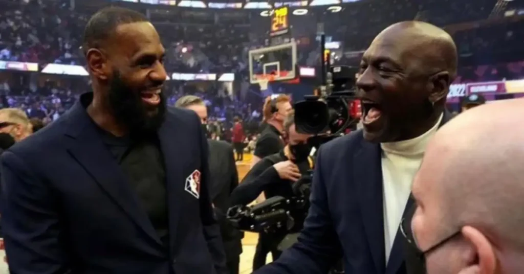 lebron james laughing with a friend